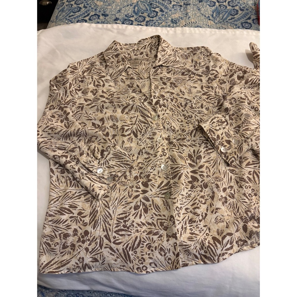 The Paradise Collection 100% Silk 2pc Set Shirt Skirt Brown Floral Tropical L 12